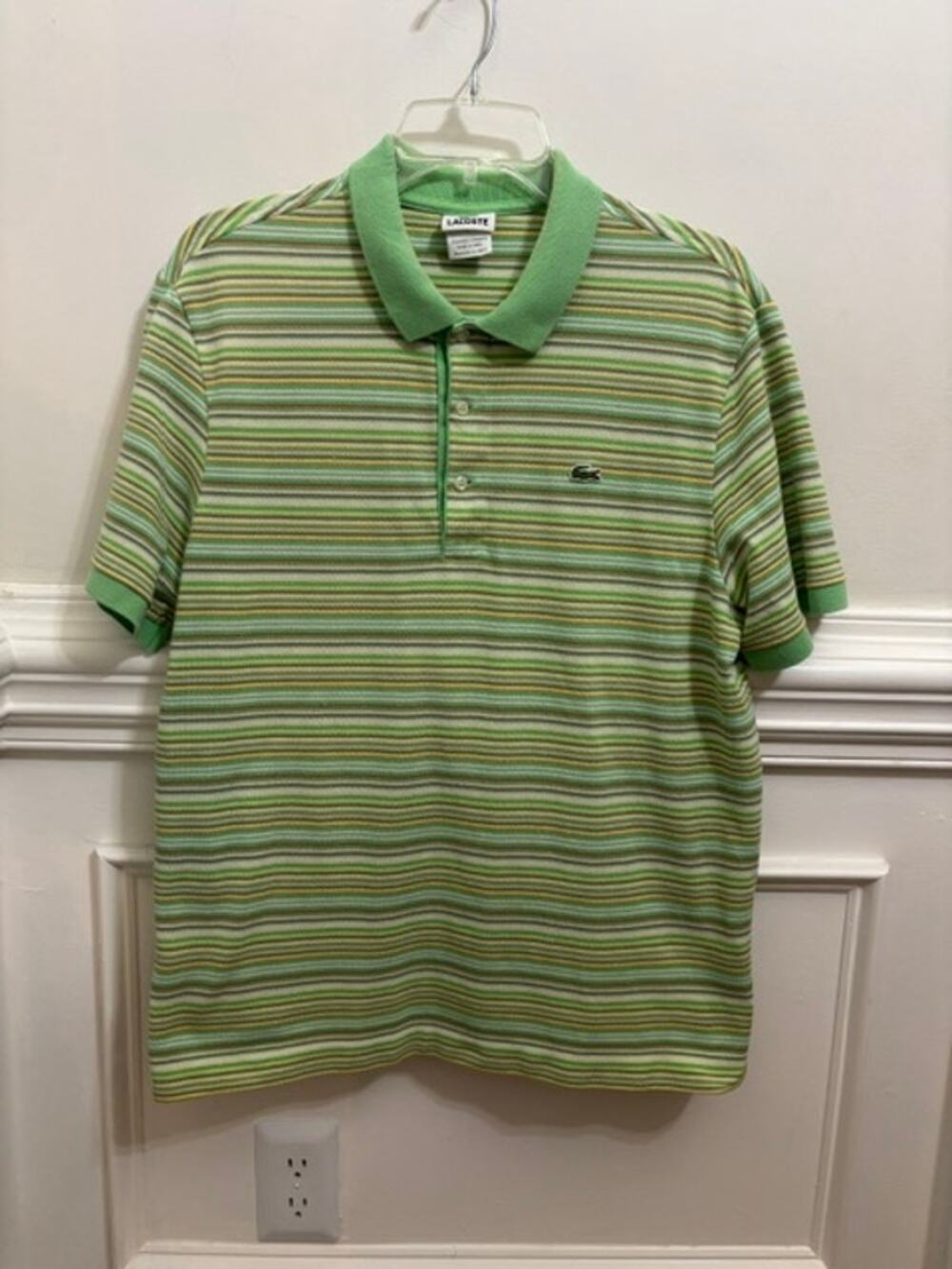 Y2K Lacoste Polo Shirt Short Sleeve Alligator Logo Sz 6 Vintage Striped